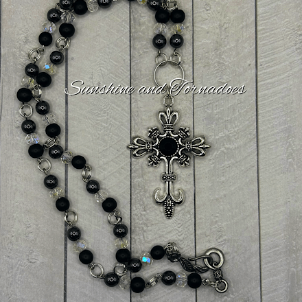 Gothic Cross Necklace, Obsidian & Heamatite Beaded Necklace, Czech Crystal Chain Necklace, Gothic Jewellery, Alternative Fashion, Witchy Necklace Gift. - Image 5