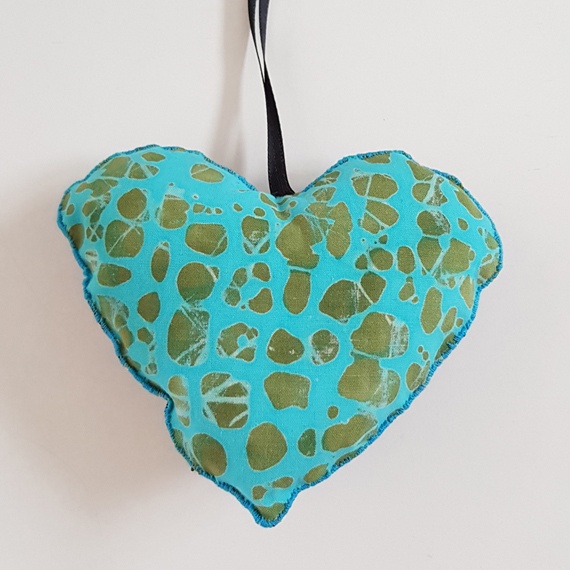 Handmade Fabric Hanging Heart Decoration Double-Sided Padded Ornament on white background