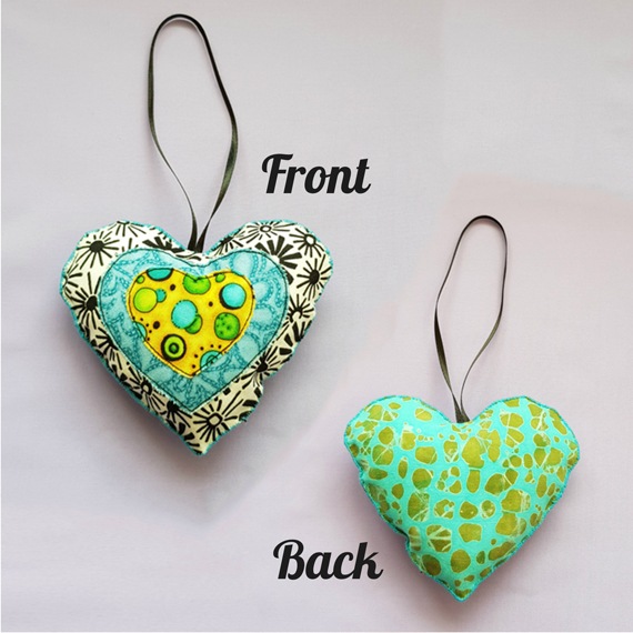 Handmade Fabric Hanging Heart Decoration Double-Sided Padded Ornament on white background