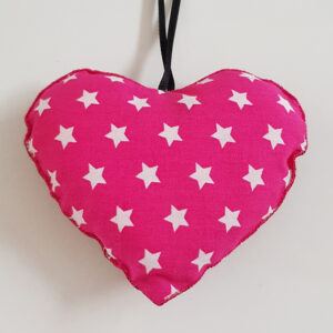 Handmade Fabric Hanging Heart Decoration - Double-Sided Star And Patchwork Design on a white background
