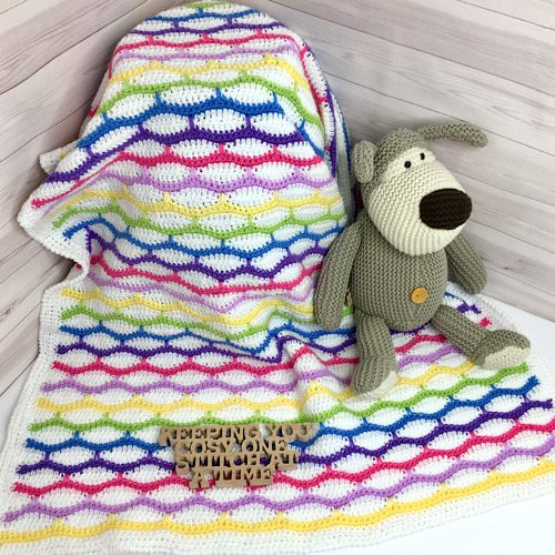 Handmade Rainbow Waves Crochet Baby Blanket
