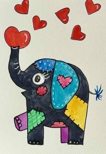 Patchwork Elephant with love hearts
