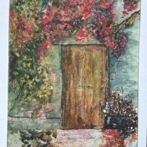 The brown door : beautiful original watercolour on A5 sized blank card
