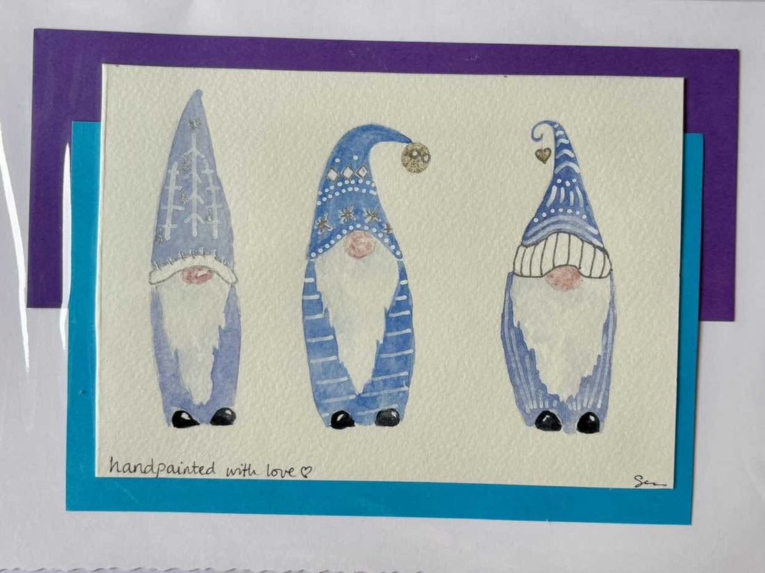 Blue Gnomes : blank A5greetings card