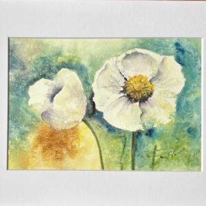 Original Watercolour Anemone Flower Painting with A4 Mount