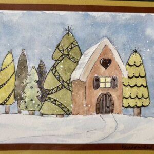 Charming Christmas Card with Tree Decorations & Gingerbread House