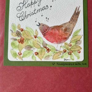Whimsical Robin on Berry Branch Christmas Card