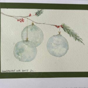 Hand-Painted Watercolor Christmas Card with Glass baubles