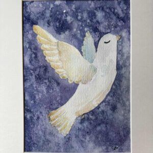 Handpainted Dove of Peace Artwork with Metallic Watercolor on a Textured Sky