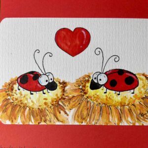 Charming Handpainted Cartoon Ladybird Love Card – Perfect 15cm Square Gift