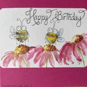 Unique 15cm Custom Hand-Painted Birthday Card with Bees & Flowers Design