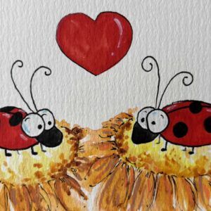 Charming Handpainted Cartoon Ladybird Love Card – Perfect 15cm Square Gift