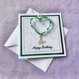 Happy Birthday Beaded Heart Card (Tortoise Design)
