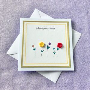 Thank You So Much Button Flowers Card (Gold)