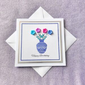 Handmade Birthday Card with Button Flower Vase