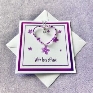 ‘With Lots of Love’ Purple Beaded Heart Card