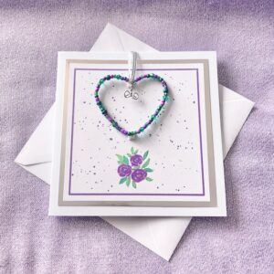Purple and Green Beaded Heart Card (Blank)