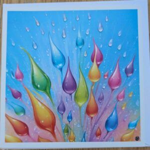 Rainbow Water Drops Blank Greeting Card Featuring Original Art by Emma Major