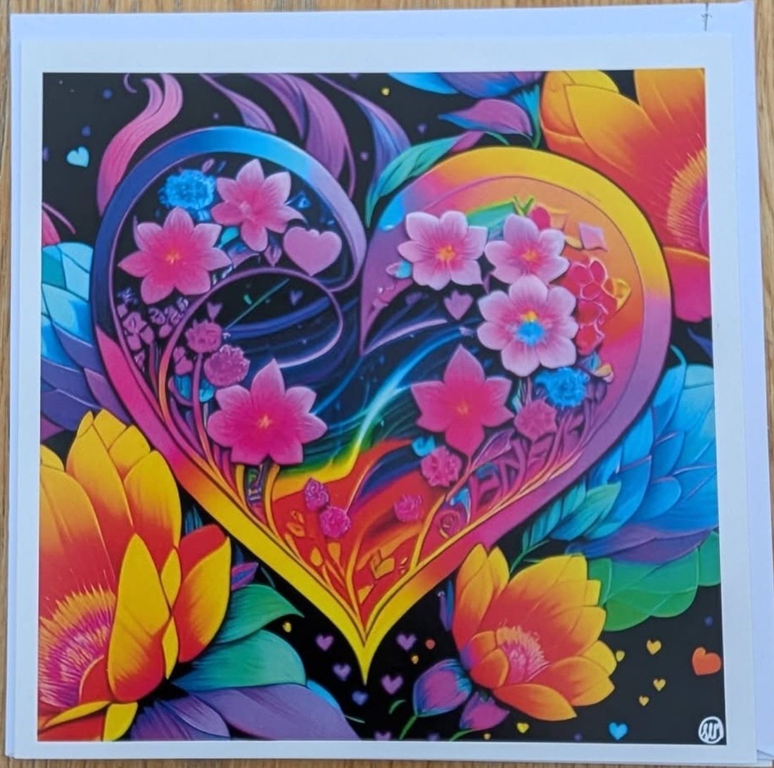 Flower Heart Blank Greeting Card Featuring Original Art by Emma Major