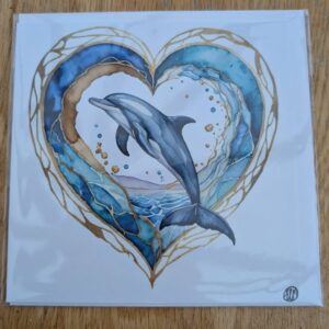 Dolphin Heart Blank Greeting Card Featuring Original Art by Emma Major