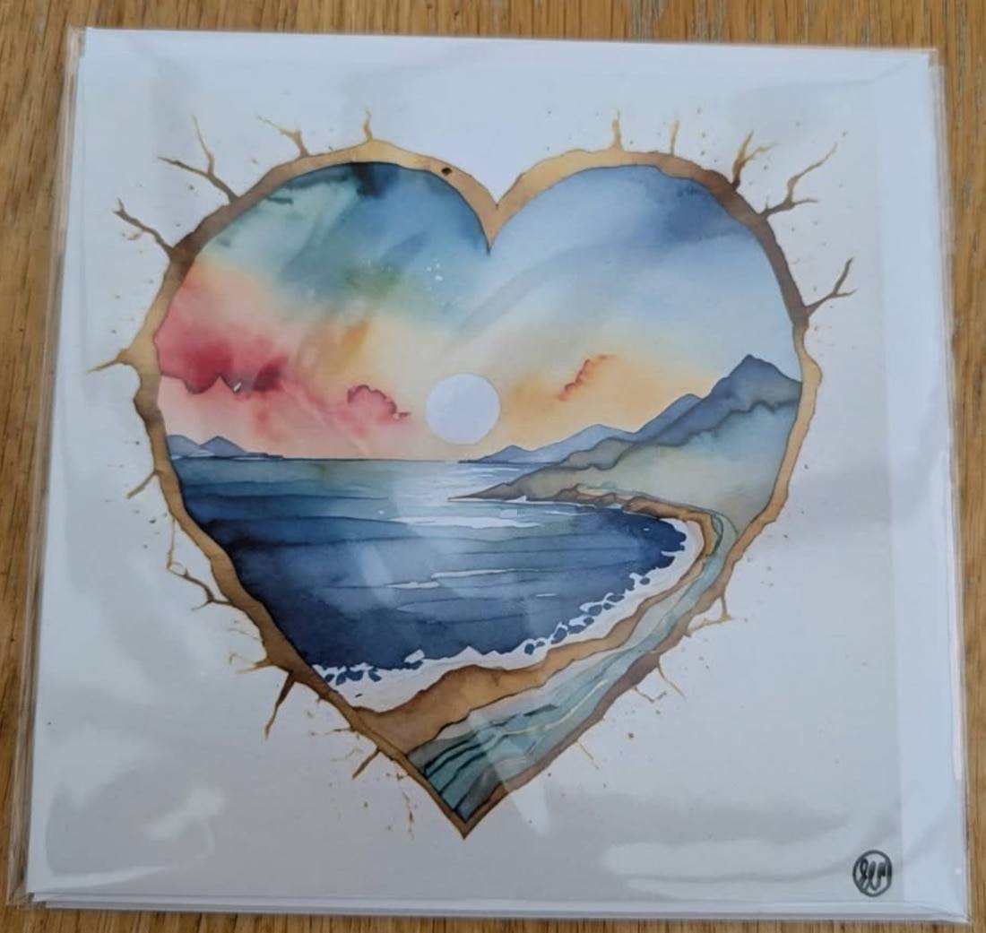 Sea Heart Blank Greeting Card Featuring Original Art by Emma Major