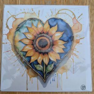 Sunflower Heart Blank Greeting Card Featuring Original Art by Emma Major