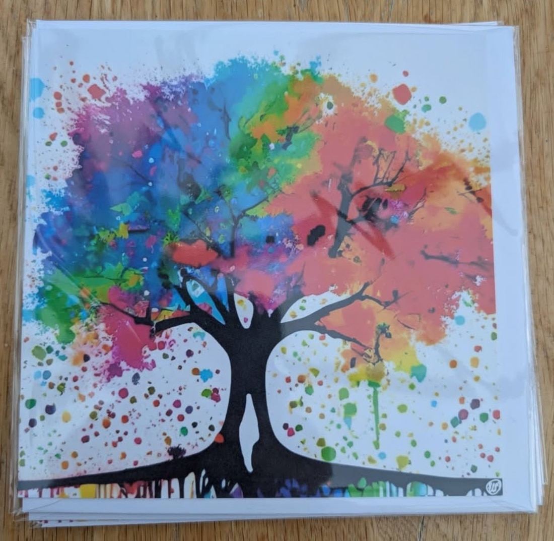 Rainbow Tree Blank Greeting Card Featuring Original Art by Emma Major