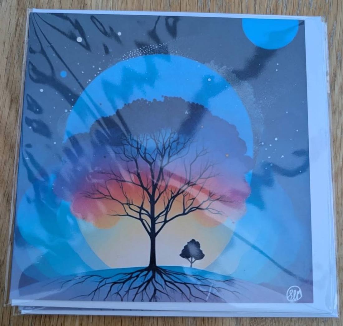 Blue Tree Blank Greeting Card Featuring Original Art by Emma Major