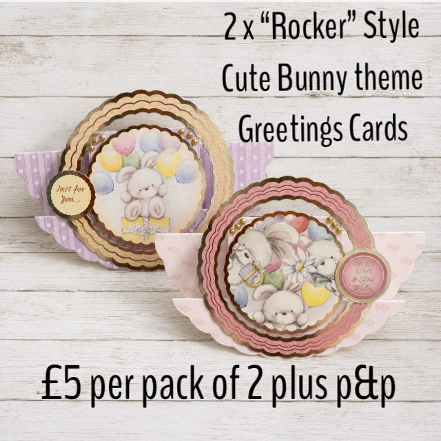 Pack of 2 Cute Bunny “Rocker” Style Greetings Cards with envelopes