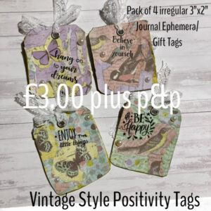Pack of 4 Vintage Style Encouraging Ephemera Gift Tags/Journalling irregular Ephemera
