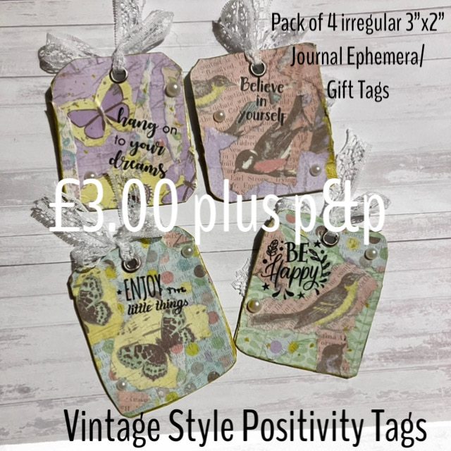 Pack of 4 Vintage Style Encouraging Ephemera Gift Tags/Journalling irregular Ephemera