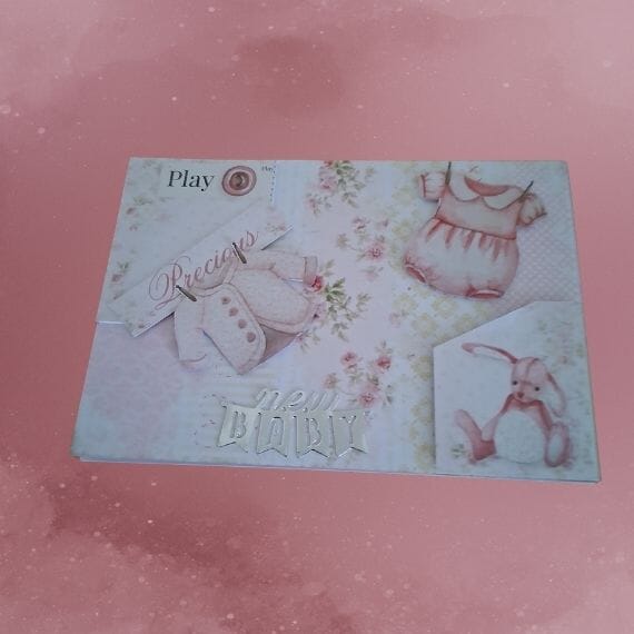 New baby girl card v2 shades of pink with clothing items