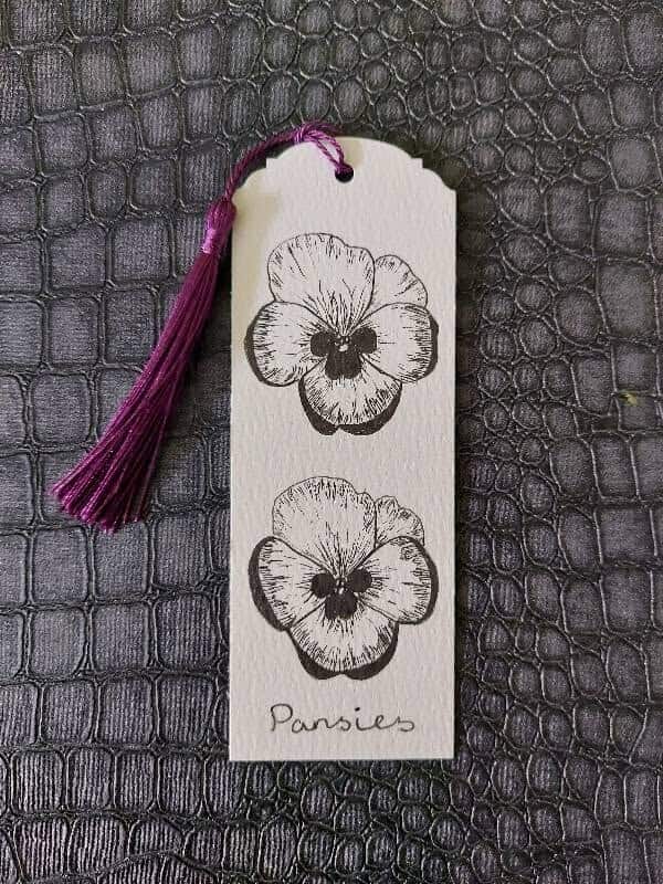 Pansies Bookmark with purple tassel