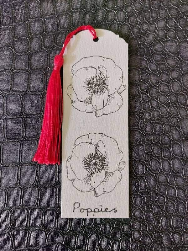 Poppies Bookmark with red tassel
