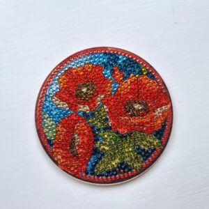 Exquisite Diamond Art Coaster with Red Poppy Flowers