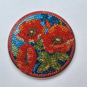 Exquisite Diamond Art Coaster with Red Poppy Flowers