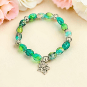 Green Flower Charm Beaded Bracelet