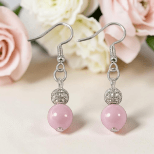 Pink And Silver Drop Earrings With Sterling Silver Hooks