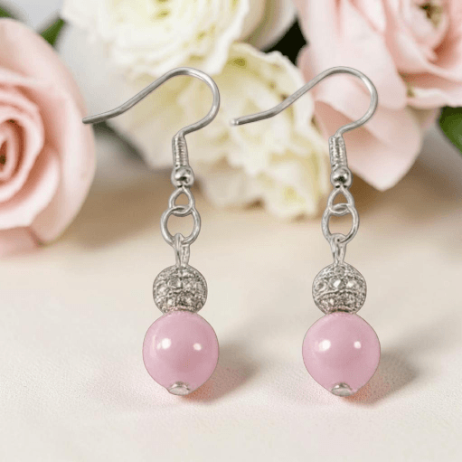Pink And Silver Drop Earrings With Sterling Silver Hooks
