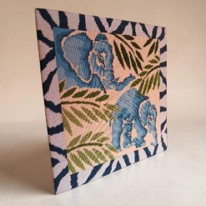 Elephants. A needlepoint canvas picture.