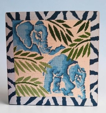 Elephants. A needlepoint canvas picture.