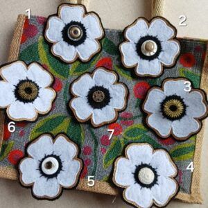 Floral brooch pin accessories. White and gold with vintage button centre.