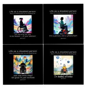 Set of 4 “Life as a Disabled Person” Stickers by artist Emma Major