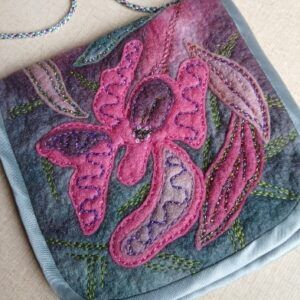 Hand dyed felt bag/ purse with applique & hand embroidery.