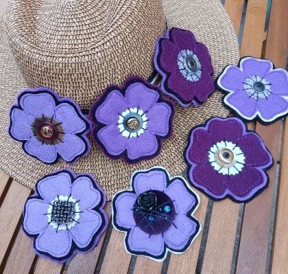 Purple floral brooch pin decoration/ accessory. Purple Poppy. - Image 3