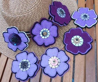 Purple floral brooch pin decoration/ accessory. Purple Poppy. - Image 5