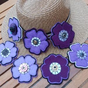 Purple floral brooch pin decoration/ accessory. Purple Poppy.