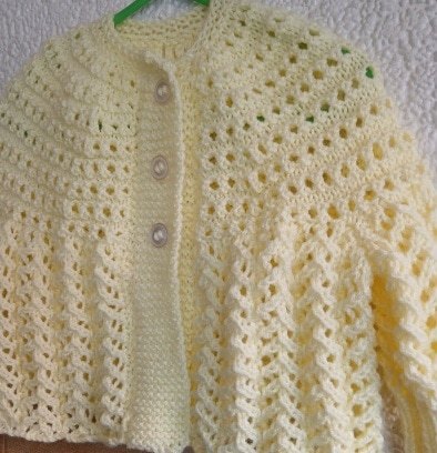 Hand- knitted baby cardigan in lemon. Approx 3 to 6 mths. All proceeds to The Stroke Association - Image 3