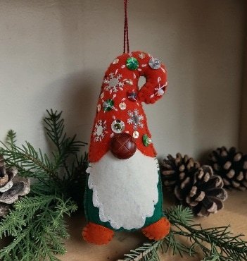 Elf/ gonk Christmas decor. Hand embroidered. Proceeds to Stroke Association - Image 3