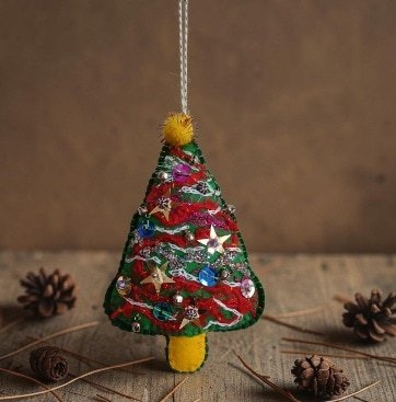 Festive tree hanging. Hand embroidered. Proceeds to The Stroke Association